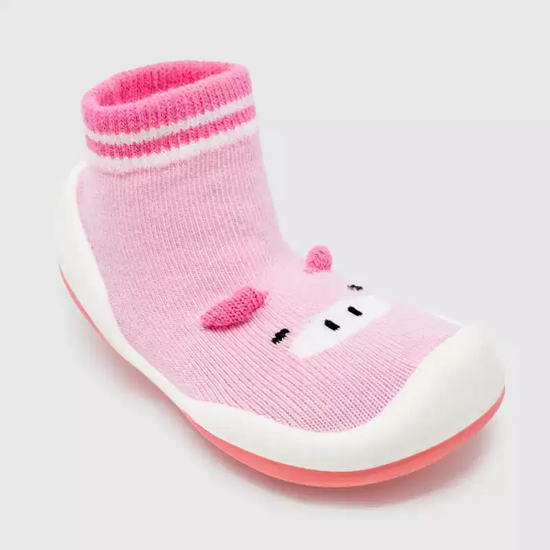 Komuello Baby Girl First Walk Sock Shoes Piglet Pink