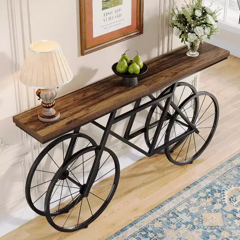 70.9-Inch Narrow Console Table with Bicycle Metal Base, Long Sofa Table for Living Room Hallway