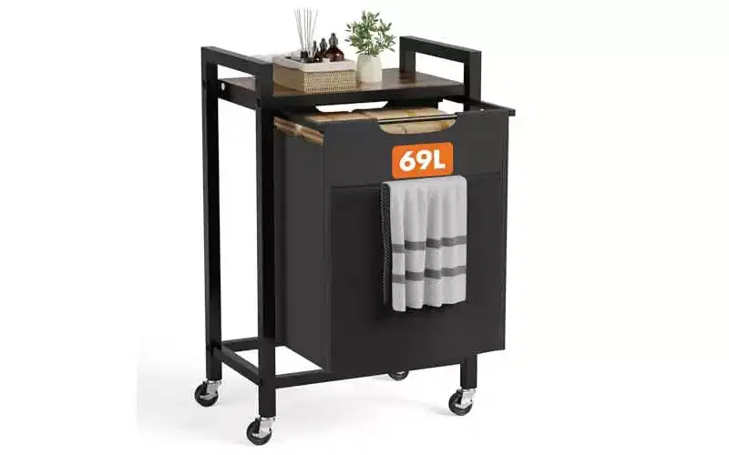 MAYEERTY Laundry Hamper with 4 Pull-Out Removable Bags, Clothing Sorter with Shelf and Wheels