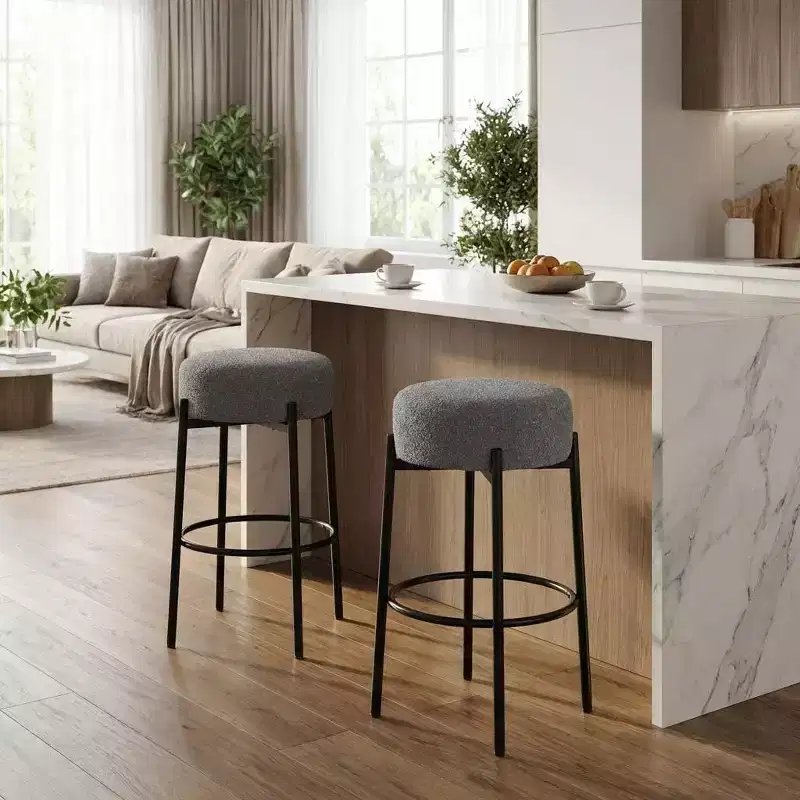 Round Barstools 24 Set of 2,Modern Counter Height Bar Stools with Soft Seat for Kitchen Island, Bar, Dining Room,Backless Metal Legs