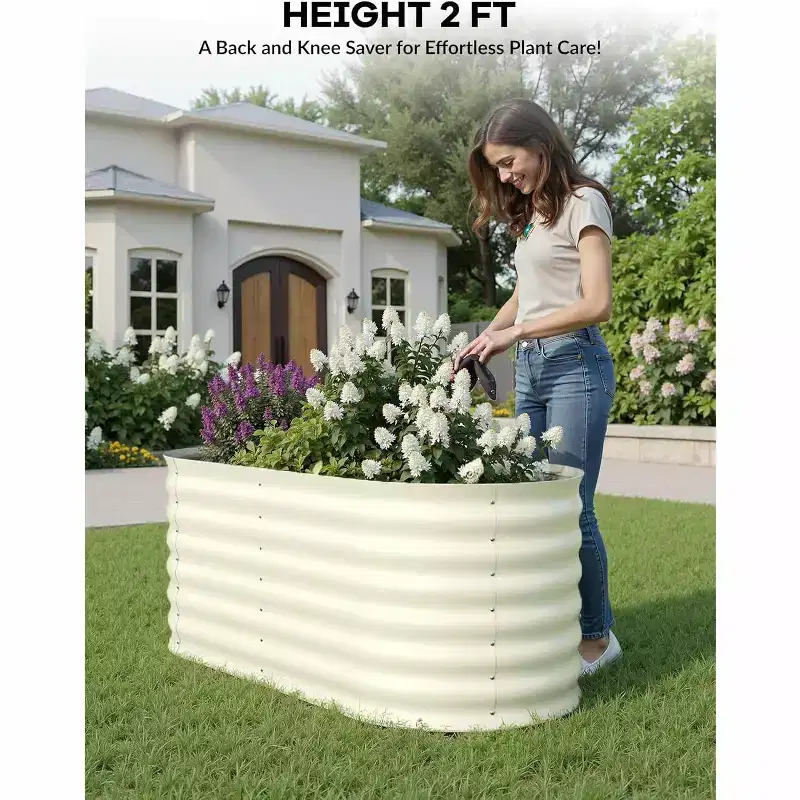 2Pack Raised Garden Bed, Galvanized Planter Raised Beds for Gardening, Oval Large Metal Planter Boxes Outdoor for Vegetables, Flowers, Patio