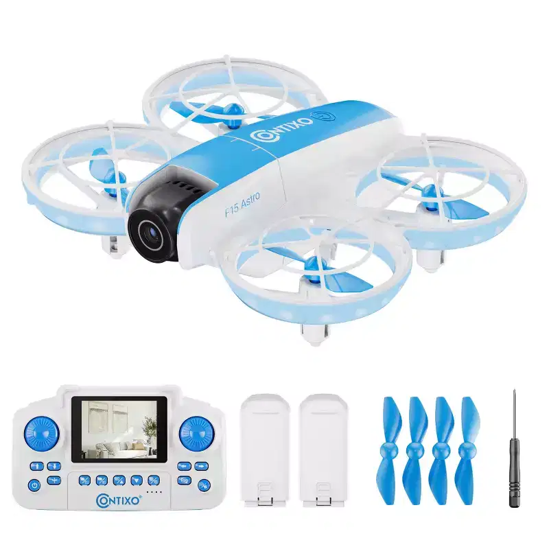 Contixo F15 Astro Kids Drone, HD Camera, 2.4 Screen Remote, Auto Hover, 2 Batteries, RGB Light 3D Flip Drones Toys Gift for Boys Girls- Blue