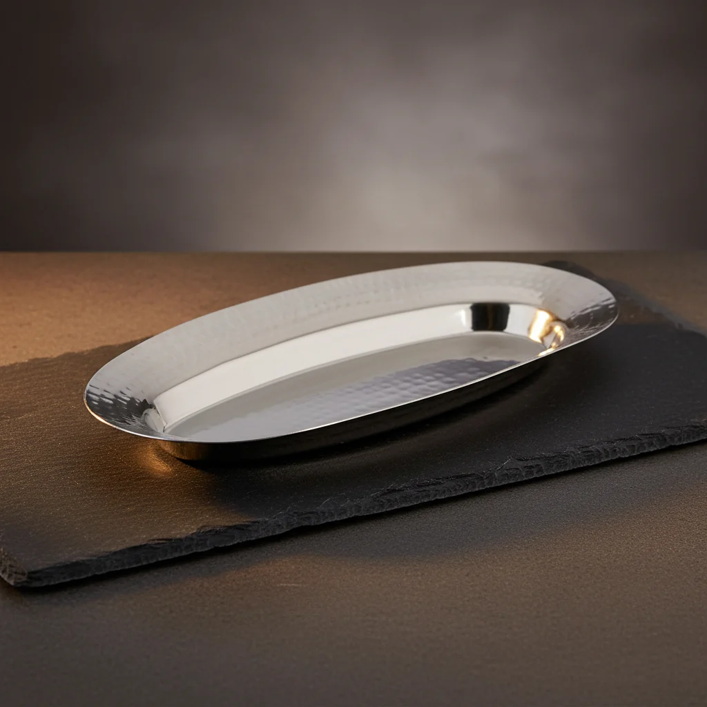 Stainless Steel Hammered Oval Kebab Platter Tray, #1, 8.25, Serveware