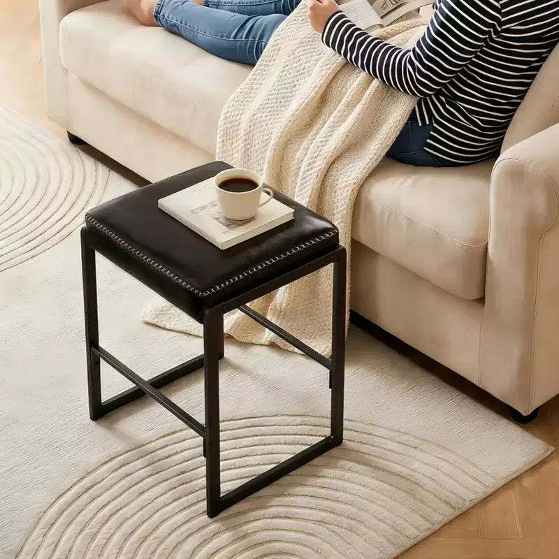 Bar Stools Set of 2, Mid-Century Modern Counter Height Stools, with Footrest, Waterproof, for Kitchen Island, Dining Room, Living Room