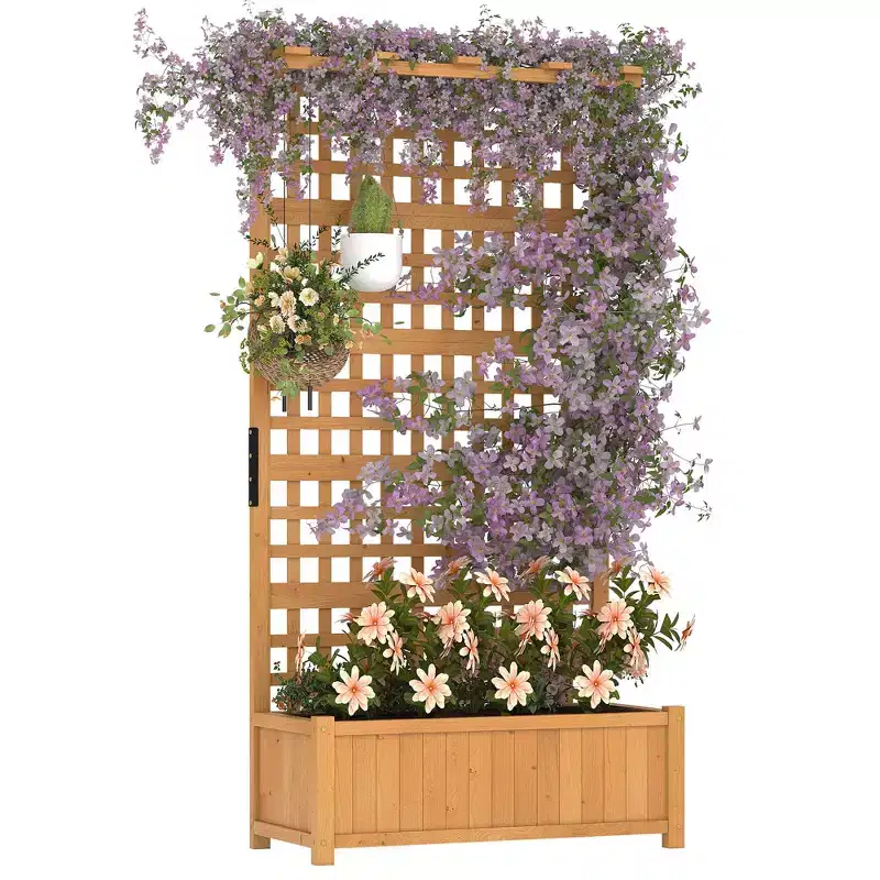 72.5 Tall Wooden Garden Bed with Trellis & Roof, Large Planter Box for Climbing Plants, Vegetables, Herbs, FlowersIndoor/Outdoor for Balcony