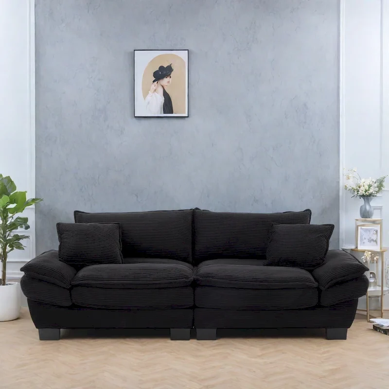 Corduroy Upholstered Sofa with Back Pillows Deep Seat Foam Fill Multi-Color