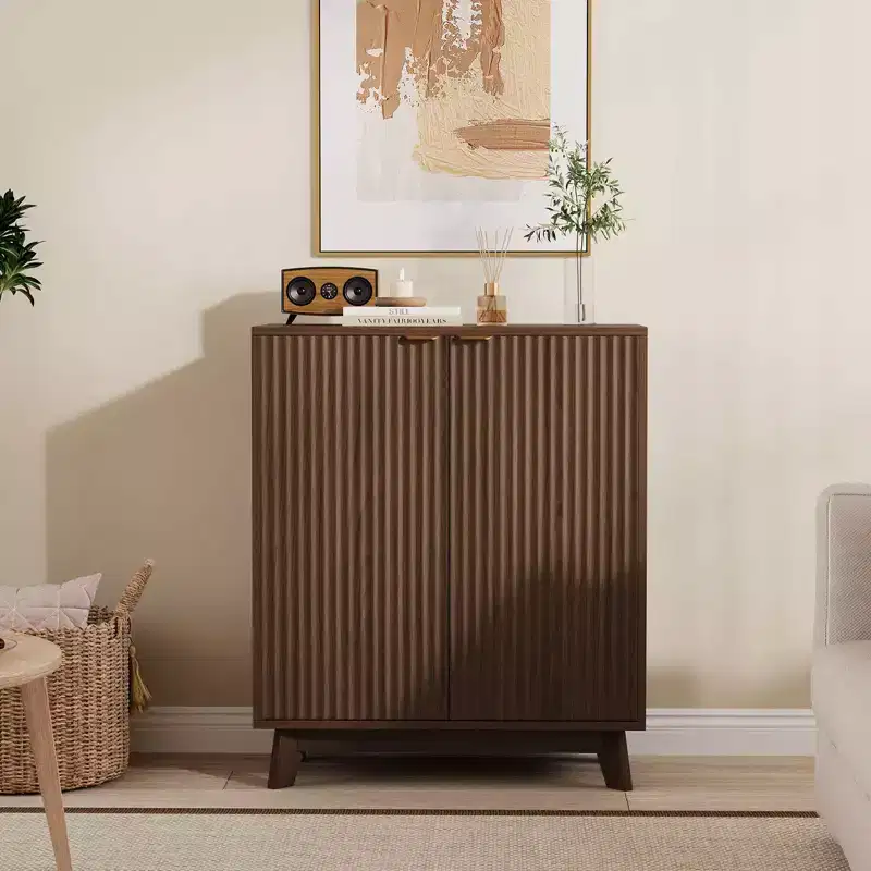 Sideboard Buffet Cabinet with Fluted Doors, Wood Credenza with Adjustable Shelves & Storage for Dining Room, Living Room, Entryway