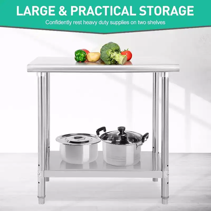36" NSF Stainless Steel 2-Tier Prep Table for Kitchen, Garage & Restaurant