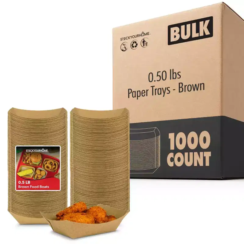 Stock Your Home 1000 Pack Small Disposable Brown Kraft Paper Food Trays 0.5 lb Concession Serving Boats for Snacks Taco Bar Seafood Nachos