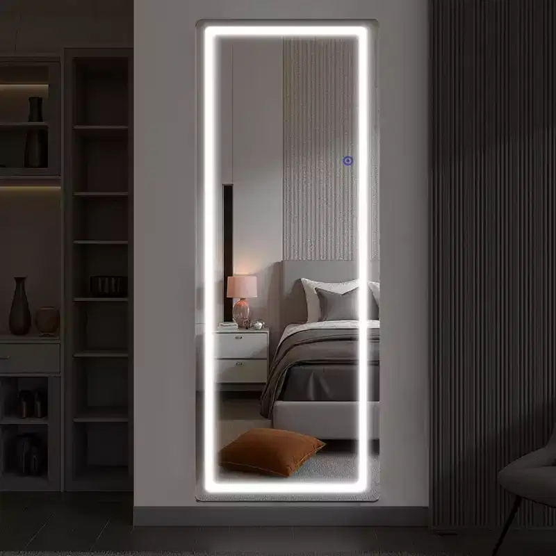 LED Aluminum Frameless White Full-Body Mirror 160x40x2cm with Stand
