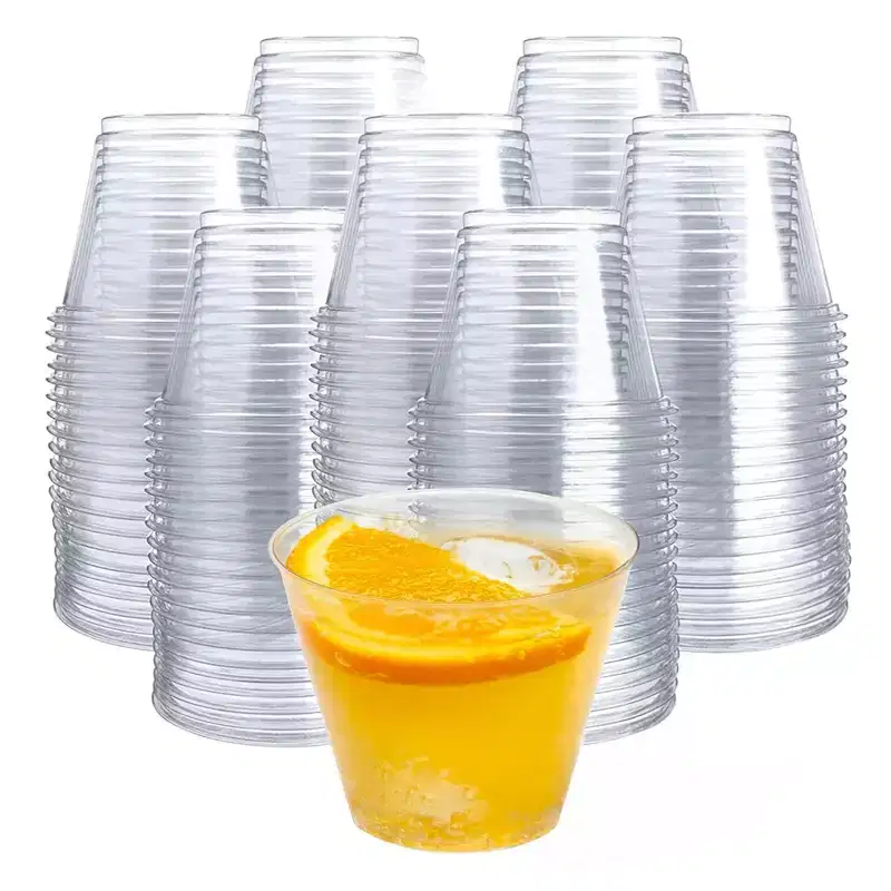 Prestee Clear Plastic Cups - Durable Disposable Plastic Wine Glasses, for Cocktails and Beverages - 9 oz, 200 Pack