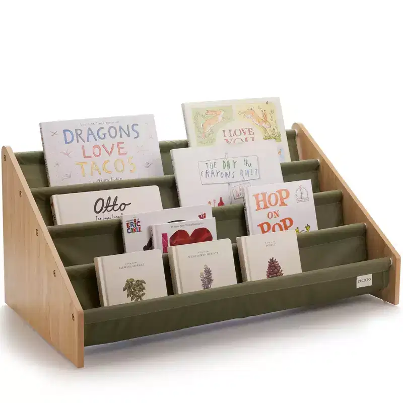 Wood and Polyester Fabric Kids Bookshelf with Drawers 28.7"