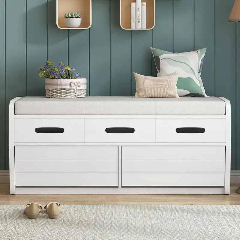 White/Navy/Espresso/Natural Wood Rustic Storage Bench with Drawers &ndash; Seats 1&ndash;2