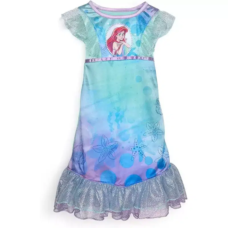 Disney The Little Mermaid Ariel Girls Nightgown  Soft Short Sleeve Sleep Dress Pajamas for Kids
