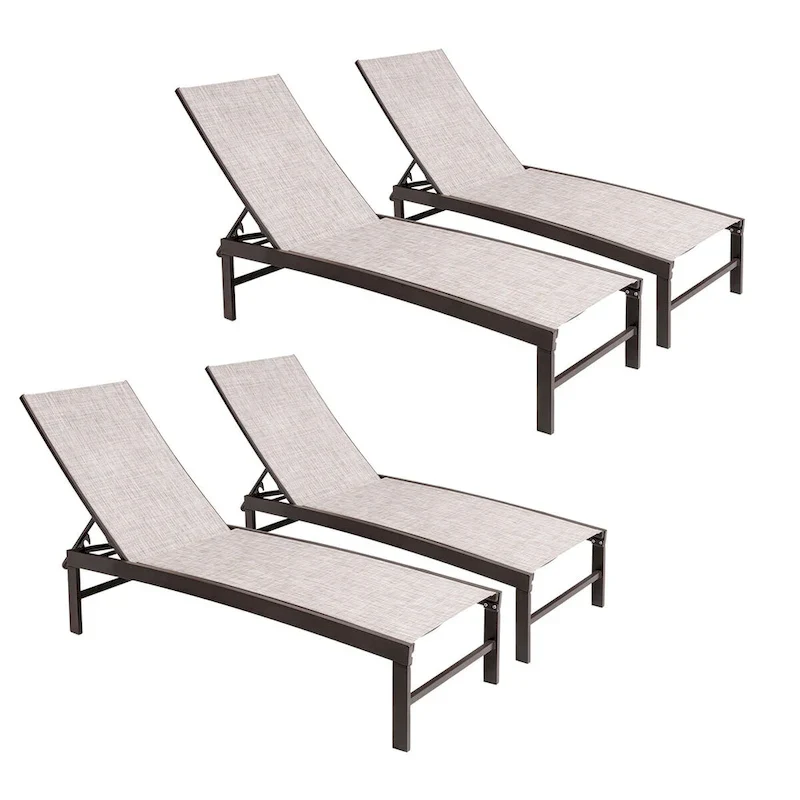 VredHom Outdoor Patio Adjustable Aluminum Chaise Lounges (Set of 4) - 76.38 L x 23.62 W x 13 H