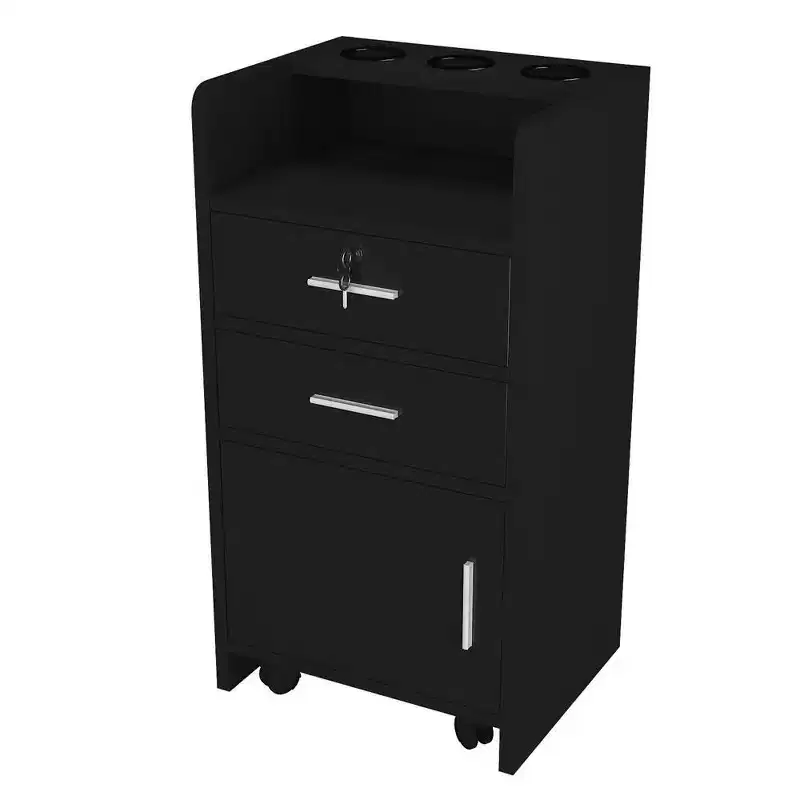 Wood Rolling Drawer Cabinet Trolley Cart Station Equipment Black