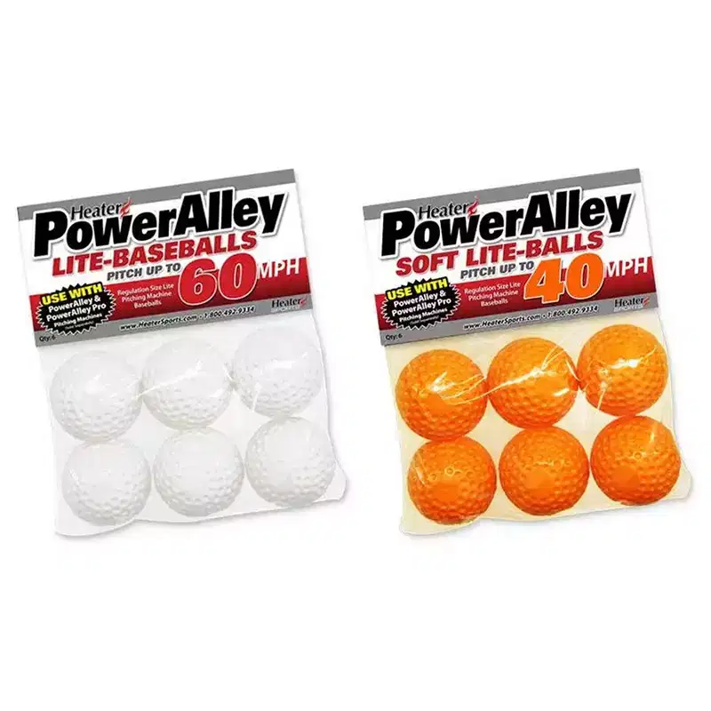 Heater Sports PowerAlley Lite Baseballs, Pitching Machine Balls, 1/2 Weight of Baseball, 9 Diameter, Pack of 6