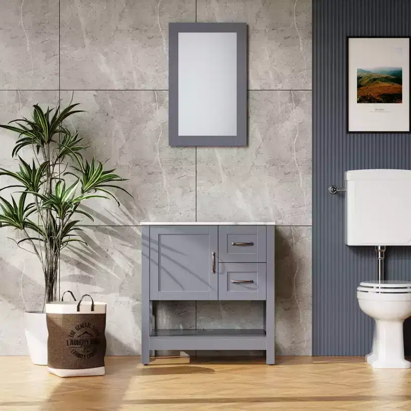 MAYEERTY 30in Bathroom Vanity with Mirror and Top Only, Gray