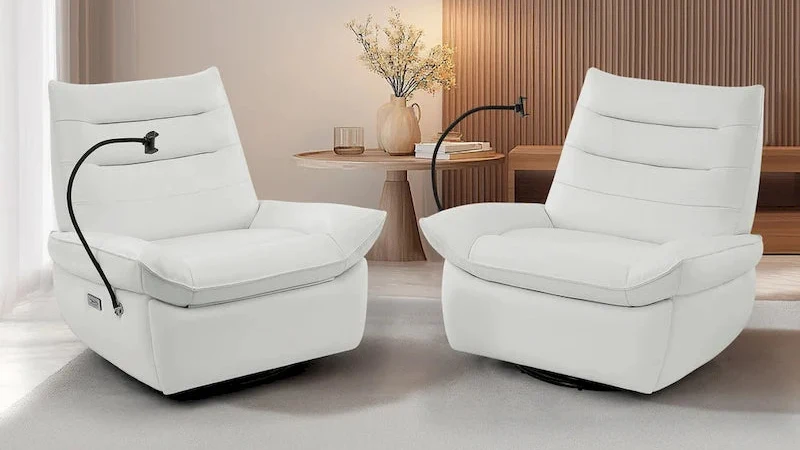 Power Recliner Glider & Swivel Chair, Grey / Brown / White, Set of 2