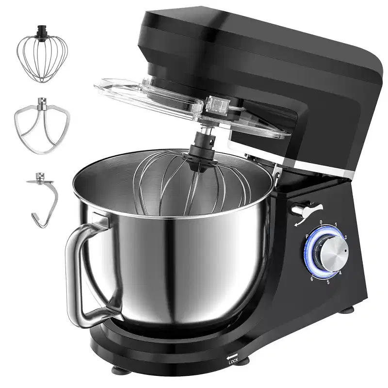 Stand Mixer 7.5QT 660W Tilt-Head 6-Speed with Stainless Steel Bowl Dough Hook Whisk Beater Splash Guard for Home Baking Black