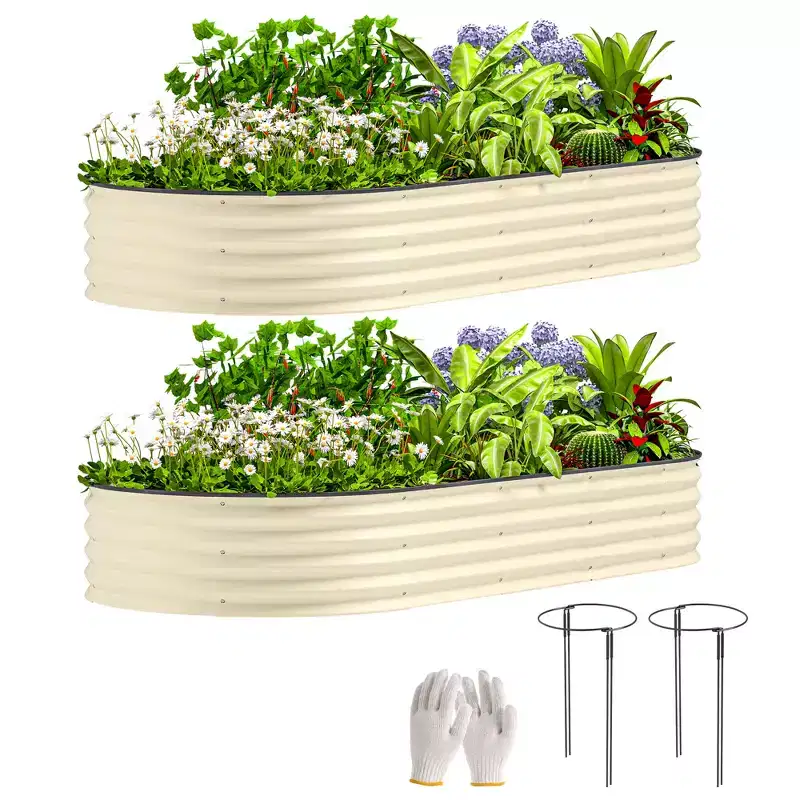 Outsunny 2PCS Galvanized Raised Garden Bed, 7' x 3' x 1' Raised Beds for Gardening with Metal Plant Stakes