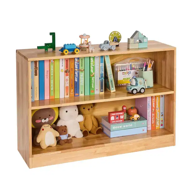 VIYET 35 2-Tier Montessori Bookshelf-Toy Storage Organizer for Bedroom, Nursery, Living Room, Entryway, Preschoo, Brown