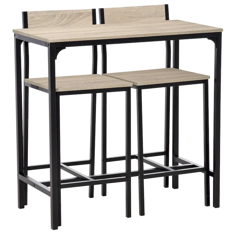 3 Piece Bar Table and Chairs, Industrial Dining Table Set for 2, Counter Height Kitchen Table with Bar stool