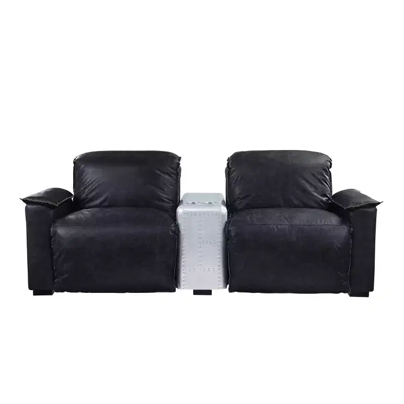 Misezon 86 Power Recliner Sofas Black Top Grain Leather and Aluminum - Acme Furniture