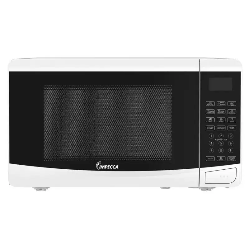 Impecca 0.7 Cu. Ft. Countertop Microwave Oven with Defrost Timer, LED 700W, 9.65 Turntable, Child Lock - White