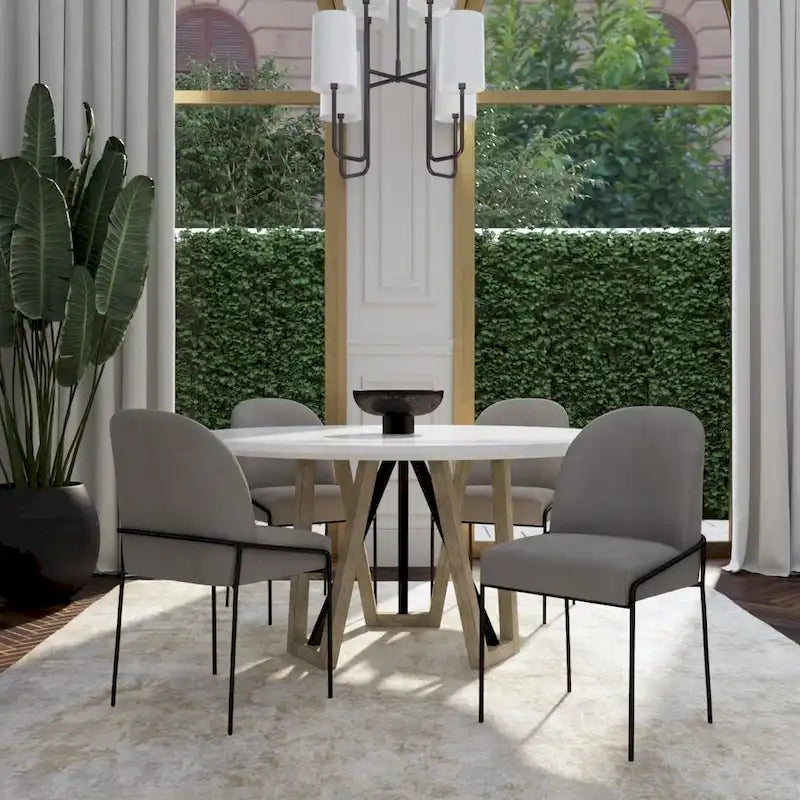 Velvet Upholstered Dining Chair &ndash; Loden Green / Fawn, Curved Back, Matte Black Metal Legs, Modern Style, Seats 1