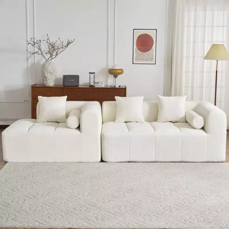 101.2 Sectional Sofa Full-Compressed Sofa Modular Sofa Couch Free-combined Sofa with Deep Seating and Two Side Pockets for Living Room, Beige