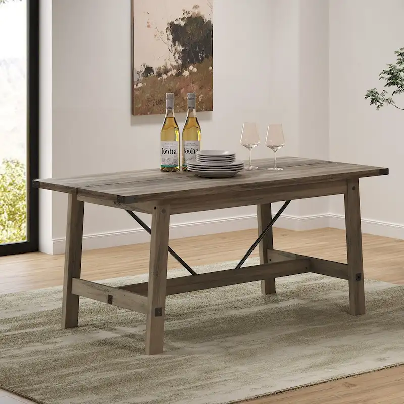 Grey Wood Farmhouse Dining Table Seats Six Scratch Resistant