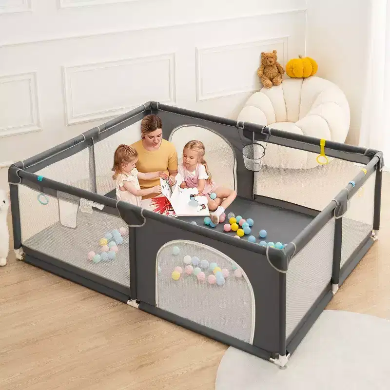 4-Panel Baby Playpen 71"x59" | Portable Foldable Playard | Mesh Design