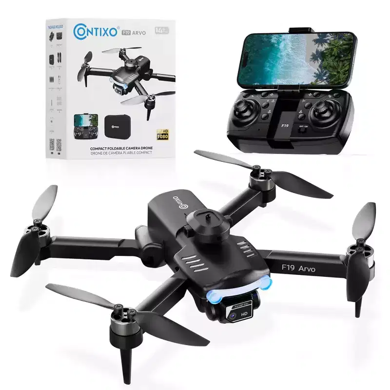 Contixo F19 Arvo Foldable Drone with 1080P HD Camera, FPV, Obstacle Avoidance, 2 Batteries, Brushless Motors & LED Lights  Black