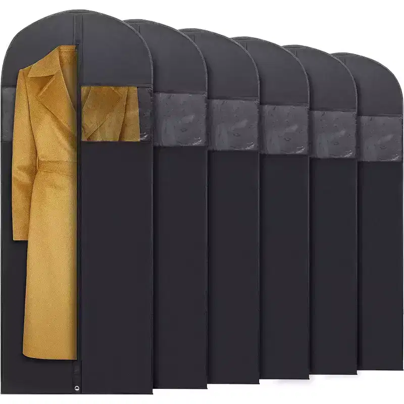 Plixio 60 Black Garment Bags for Hanging Clothes, Men Suit Bag for Travel and Clothing Closet Storage of Dress, Shirts, Coats, Cover - (Pack of 6)