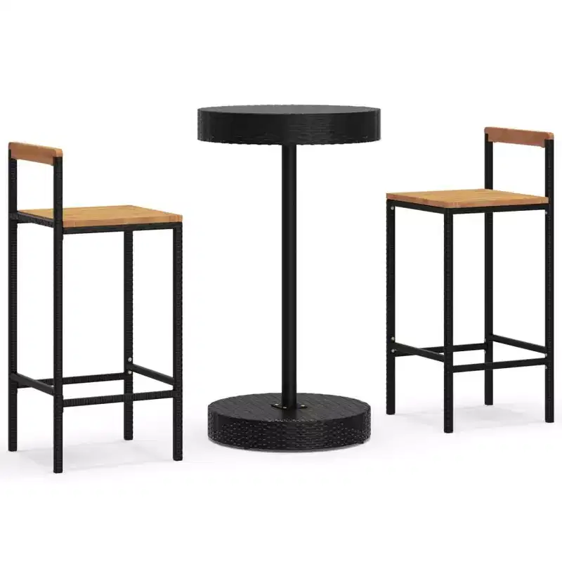 vidaXL Patio Bar Set Bar Stool Bistro Table Poly Rattan and Solid Wood Acacia