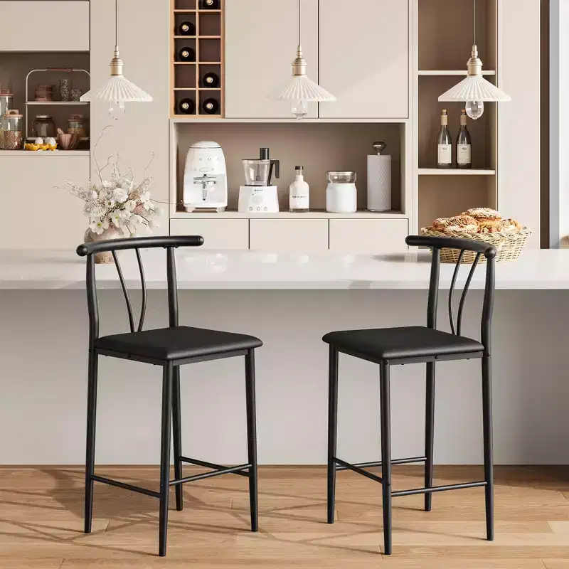 Comfortable Counter Height Bar Stools Set  25 Inch Barstools with Backrest & Footrest, Thick Cushioned Dining Chairs for Kitchen Island,2/4 Pack