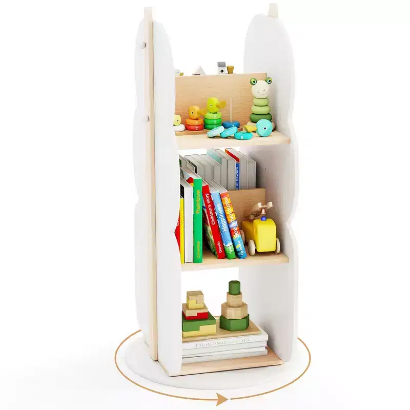 White 360&deg; Rotating Kids Bookshelf, 5 Shelves, 1 Child