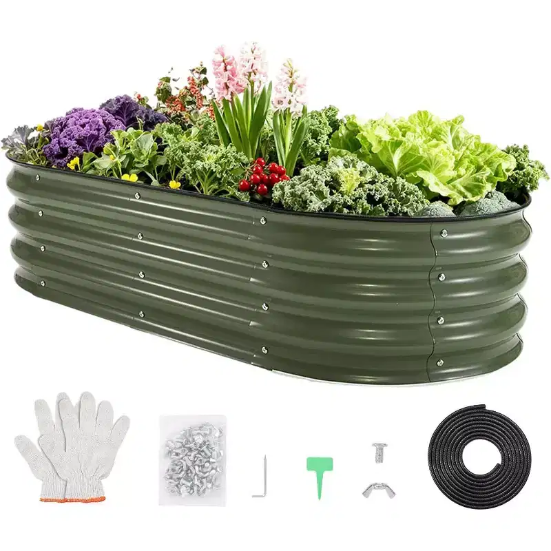 GustoWave 4X2x1Ft Galvanized Raised Garden Bed, Planter Box Kit for Vegetables, Flowers, Herbs & Fruits