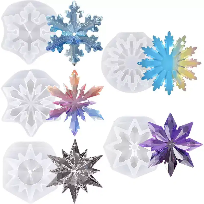 JDICTION 5 Pcs 3D Snowflake Silicone Epoxy Molds - Christmas Resin Molds for DIY Winter Christmas Tree Decoration, Handmade Craft Supplies