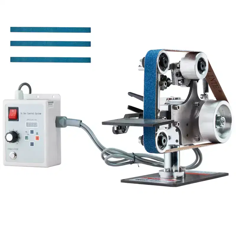 VEVOR Belt Grinder Sander, 30 x 1-Inch Variable Speed Belt Polisher with VFD, 550W Polishing Grinding Machine, Silver&Blue