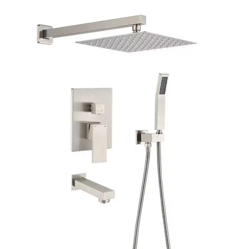 PROOX 2-Handle 3-Spray Wall Mount Tub and Shower Faucet with 10 Rain Shower Head