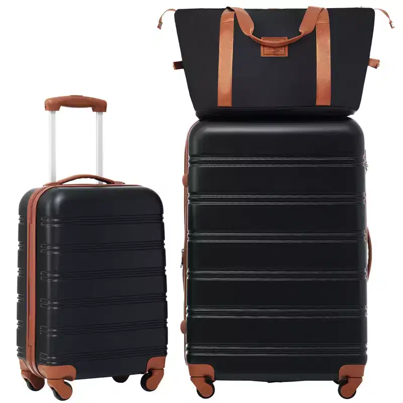 NAYSAYE Luggage 2 Piece Set with Bag Spinner Suitcase TSA Lock Lightweight for Travel, Black and Brown, 19*13*28