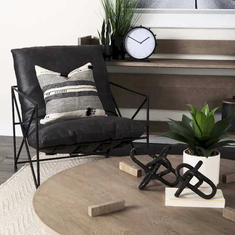 Faux Leather Accent Chair &ndash; Brown / Black, Modern Style, X-Frame Metal Legs, Seats 1
