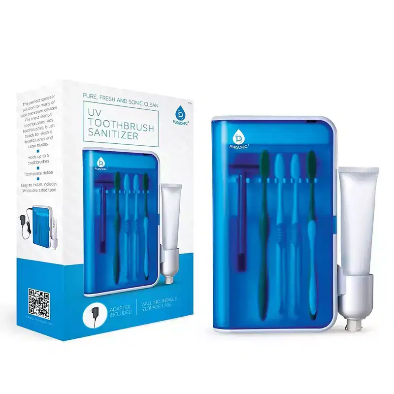 Pursonic Wall Mountable and Portable UV Toothbrush Sanitizer with AC Wall Adapter: 10-Inch Height, Soft Nylon Bristles