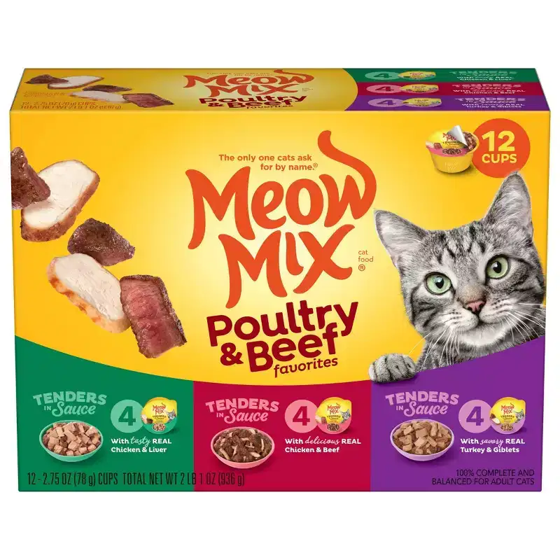 Meow Mix Tender Favorites Liver Turkey Chicken and Beef Flavor Wet Cat Food - 33oz