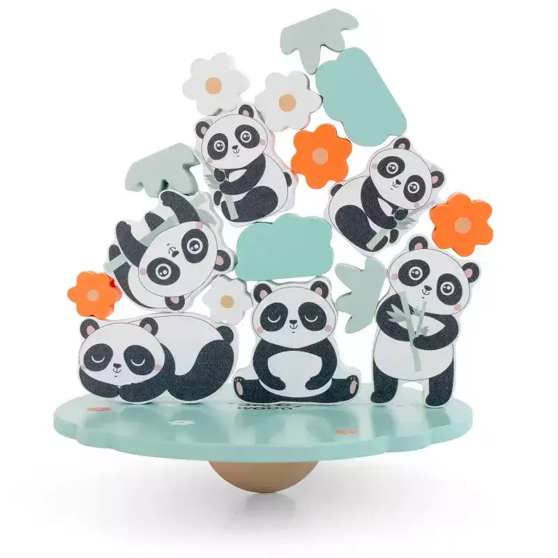 SARO Slow Life Panda Balance Game - 18 Piece Wooden Stacking Toy for Kids & Families, Develops Fine Motor Skills & Coordination