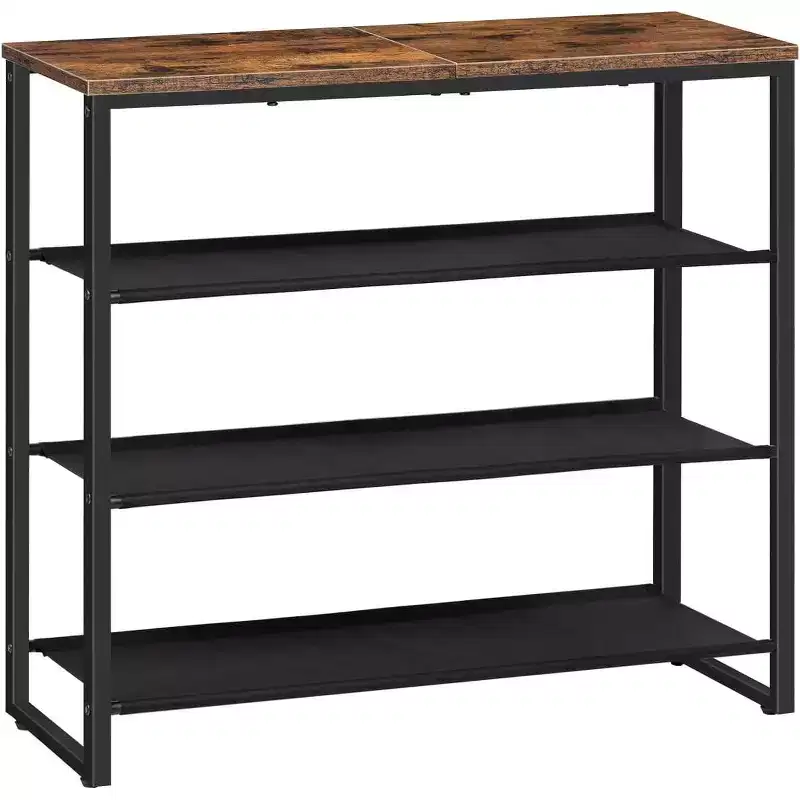 ACOINEL 4 Tier Shoe Rack, Industrial Shoe Storage Organizer with 3 Oxford Fabric Shelves & Top Panel, Holds 12-16 Pairs of Shoes