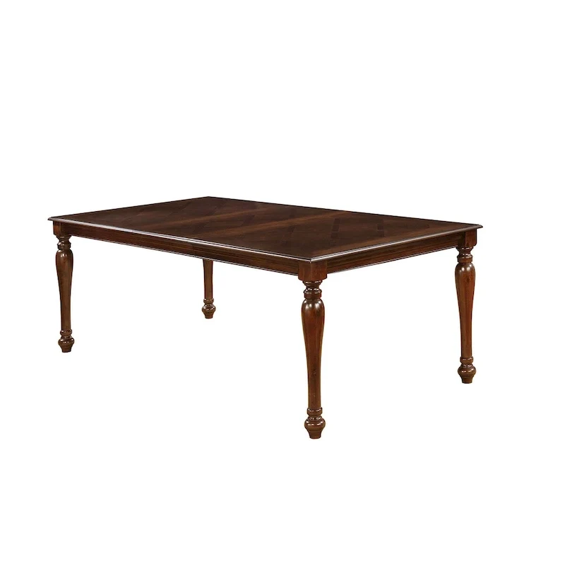 Cherry Brown Solid Wood Rectangular Dining Table with Elegant Turned Legs