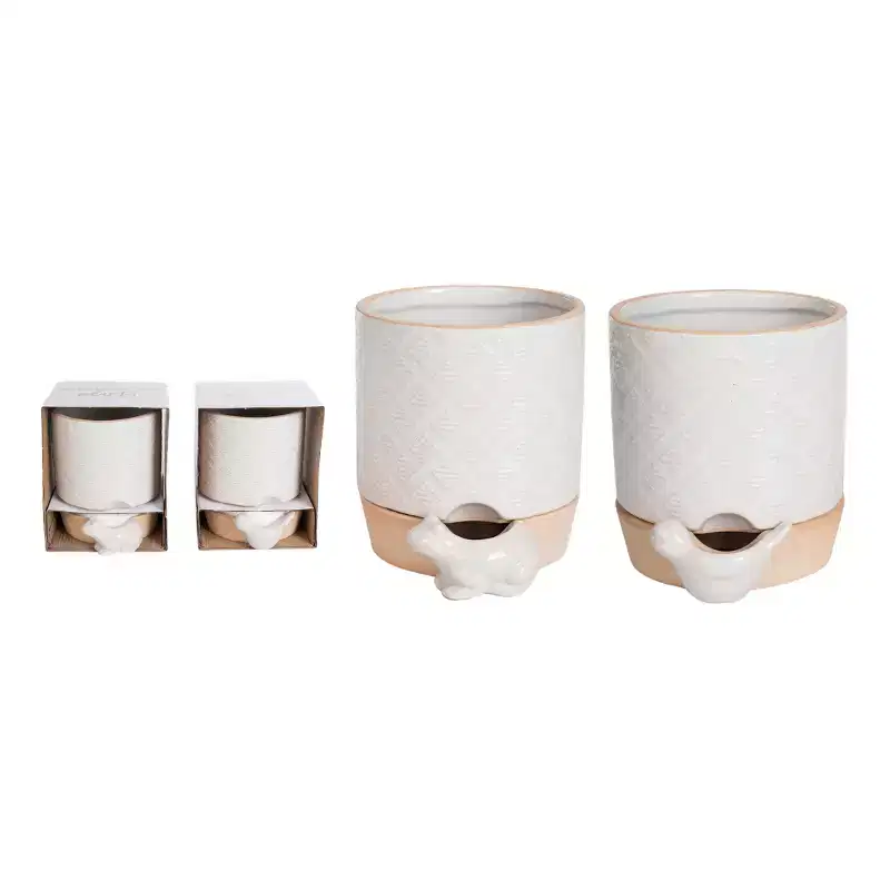Transpac Terracotta Animal Icon Self Water Planter Set of 2 Ceramic Home Decorations for Spring